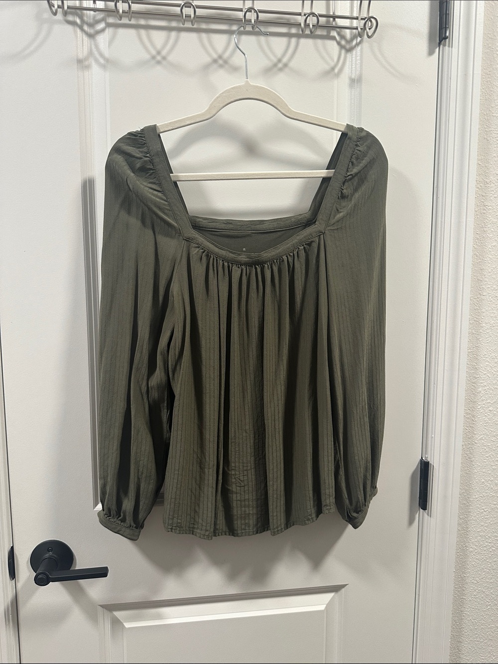 A new day Olive Green Women's Peasant Blouse - Lightweight Long Sleeve Top